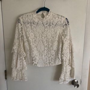 Leith white lace ruffle sleeve top, size small
